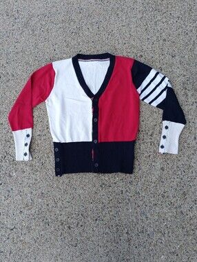 Tommy Hilfiger 'inspired' Colorblock Red White Navy Button Cardigan